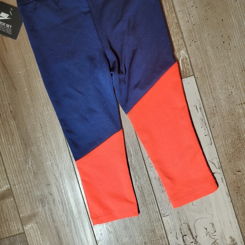 NWT Nike Navy Blue and Neon Orange Size 2T (1-2 Yrs) Toddler Girl Leggings
